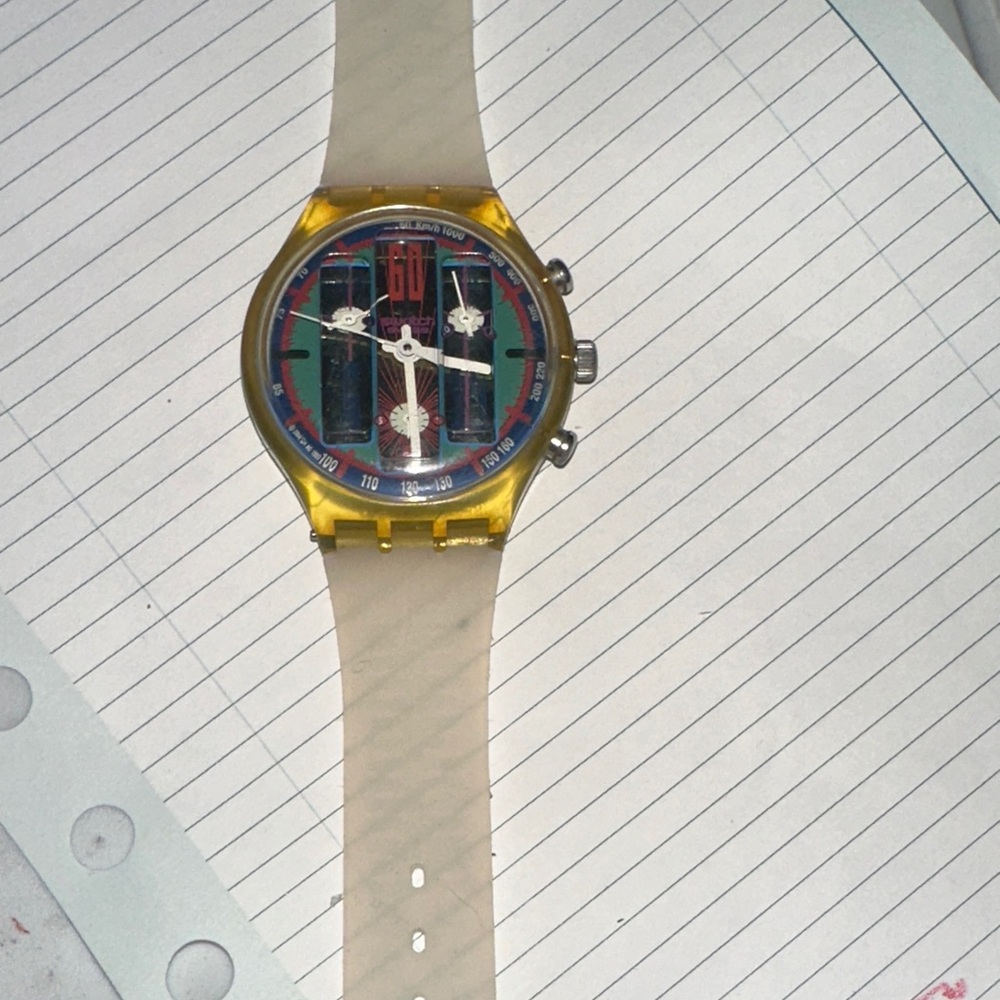 Yellow Transparent Chronograph Smartwatch with Beige Strap